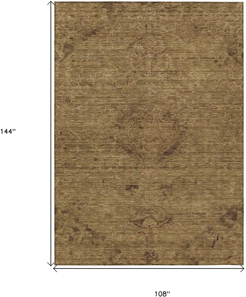 Brown And Tan Floral Washable Indoor Outdoor Area Rug Photo 7