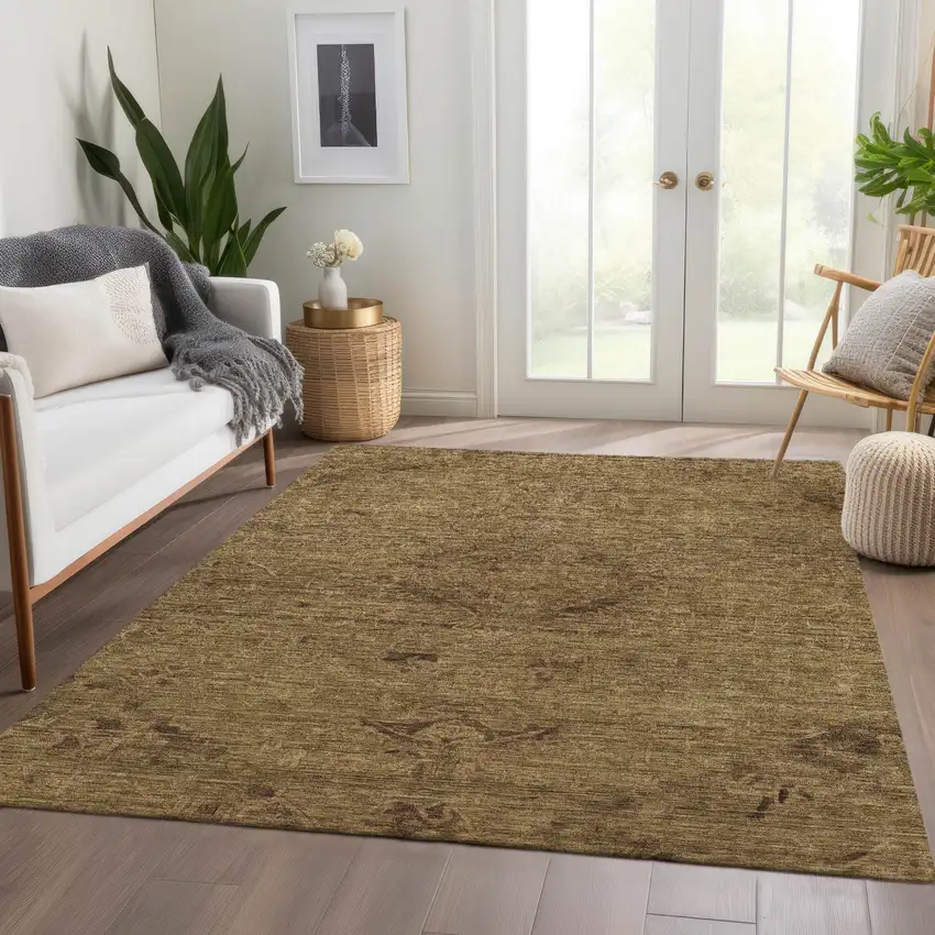 Brown And Tan Floral Washable Indoor Outdoor Area Rug Photo 9