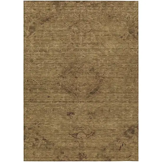 Brown And Tan Floral Washable Indoor Outdoor Area Rug Photo 2