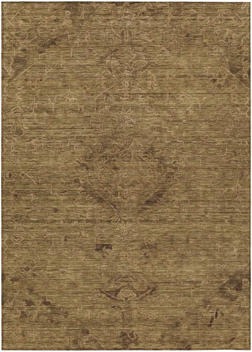 Brown And Tan Floral Washable Indoor Outdoor Area Rug Photo 2