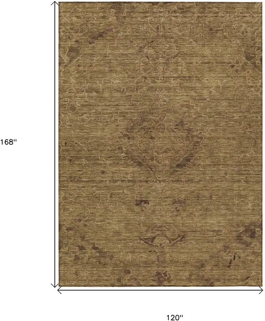 Brown And Tan Floral Washable Indoor Outdoor Area Rug Photo 7