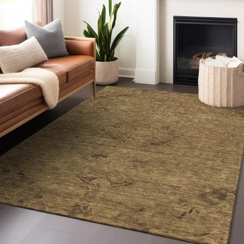 Brown And Tan Floral Washable Indoor Outdoor Area Rug Photo 8