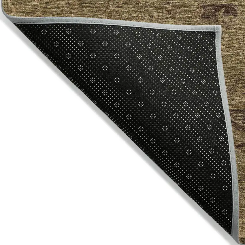 Brown And Tan Floral Washable Indoor Outdoor Area Rug Photo 3