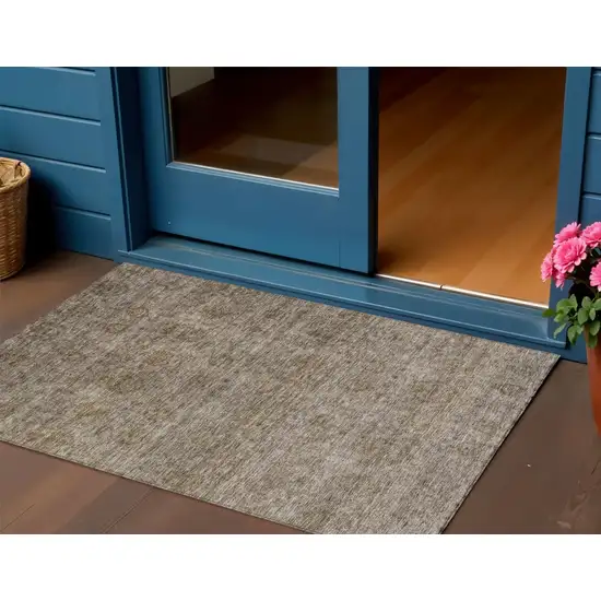 Brown And Tan Floral Washable Indoor Outdoor Area Rug Photo 1