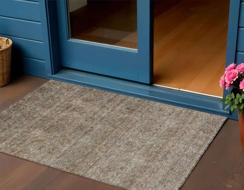 Brown And Tan Floral Washable Indoor Outdoor Area Rug Photo 1