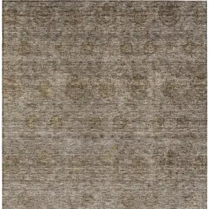 Photo of Brown And Tan Floral Washable Indoor Outdoor Area Rug