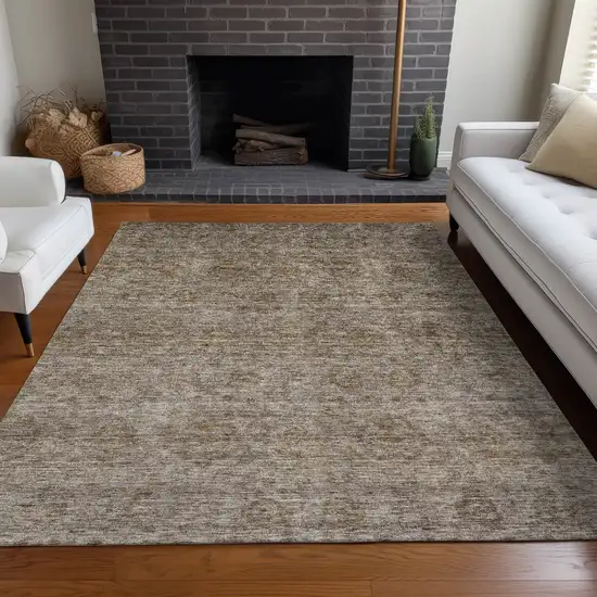 Brown And Tan Floral Washable Indoor Outdoor Area Rug Photo 9