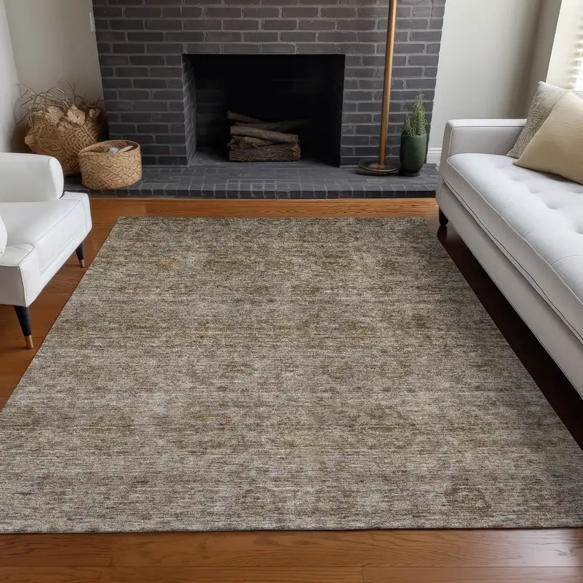 Brown And Tan Floral Washable Indoor Outdoor Area Rug Photo 9