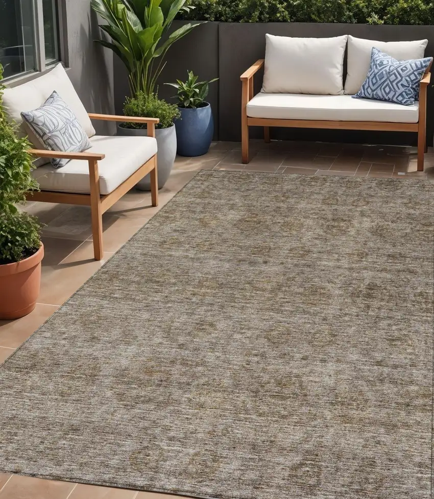 Brown And Tan Floral Washable Indoor Outdoor Area Rug Photo 1