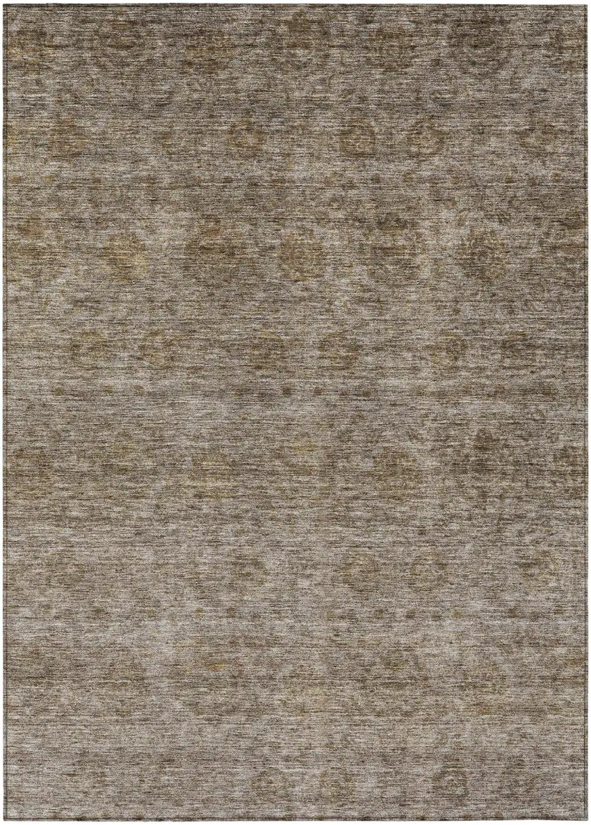 Brown And Tan Floral Washable Indoor Outdoor Area Rug Photo 2
