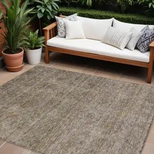 Photo of Brown And Tan Floral Washable Indoor Outdoor Area Rug