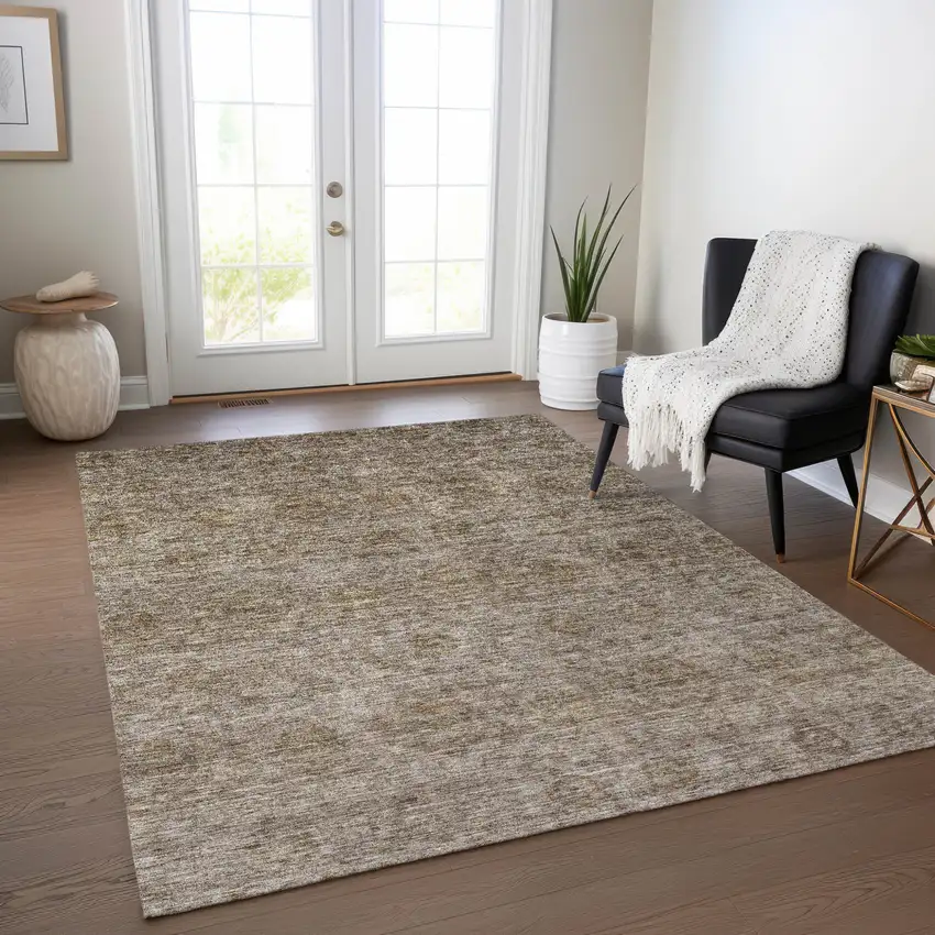 Brown And Tan Floral Washable Indoor Outdoor Area Rug Photo 9