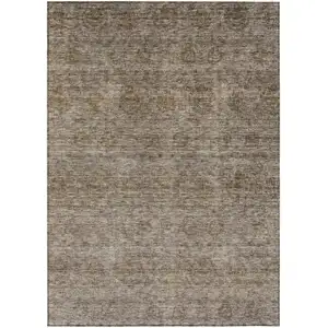Photo of Brown And Tan Floral Washable Indoor Outdoor Area Rug