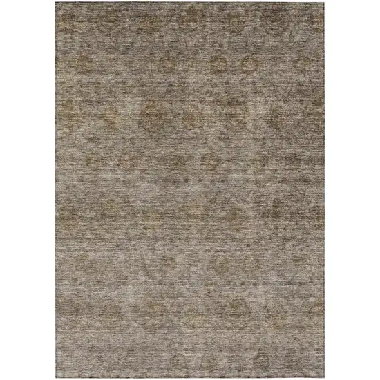 Brown And Tan Floral Washable Indoor Outdoor Area Rug Photo 2