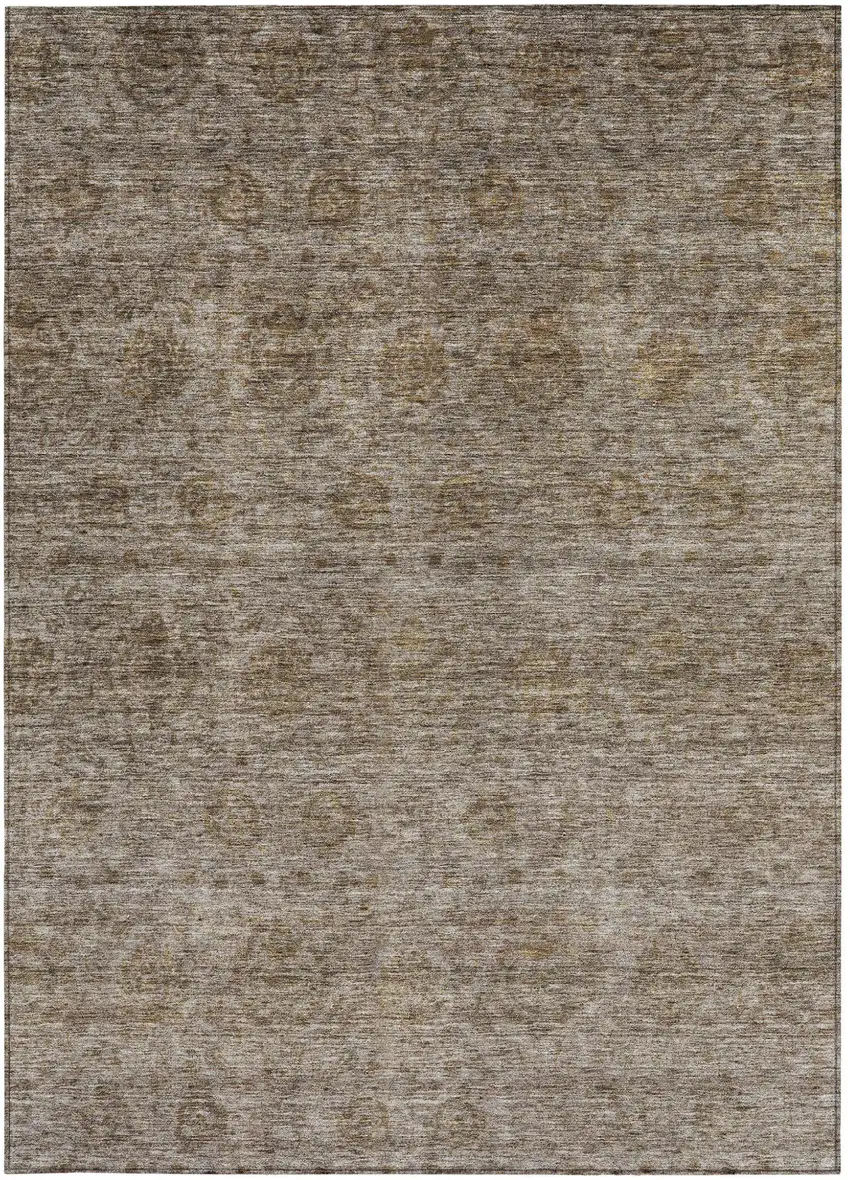 Brown And Tan Floral Washable Indoor Outdoor Area Rug Photo 7