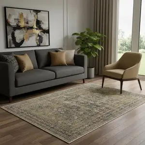 Photo of Brown And Tan Medallion Washable Area Rug