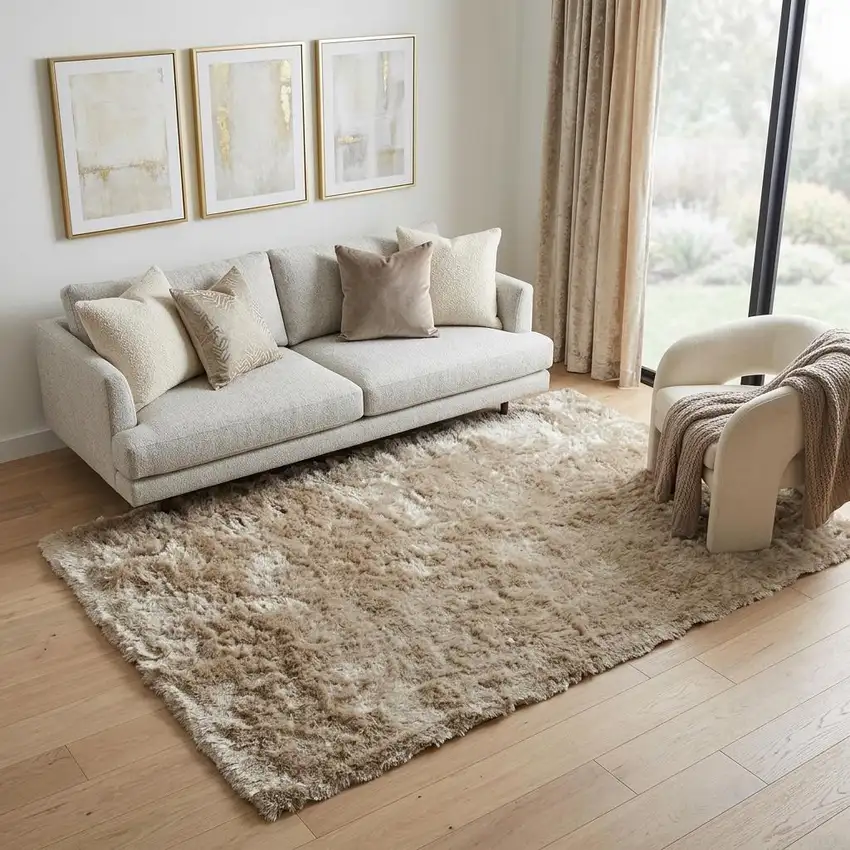 Brown And Tan Shag Hand Tufted Area Rug Photo 1
