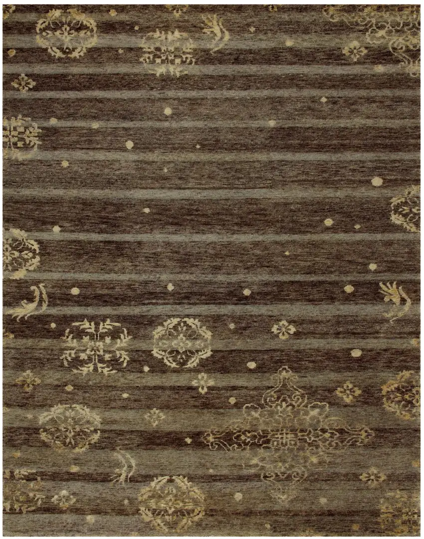 Brown And Tan Striped Hand Knotted Area Rug Photo 2