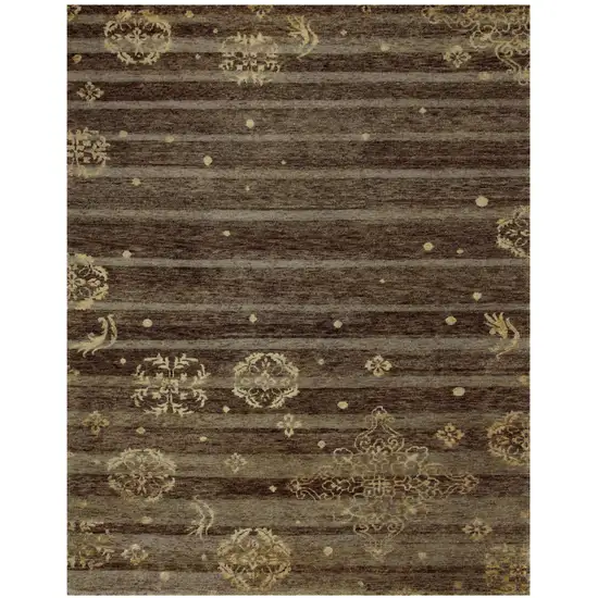 Brown And Tan Striped Hand Knotted Area Rug Photo 2