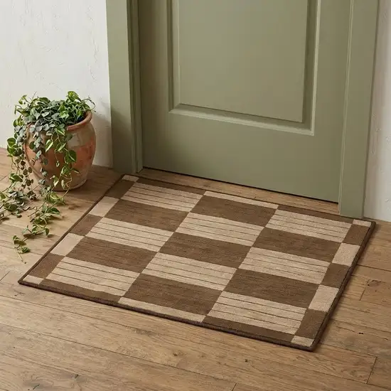 Brown And Tan Wool Checkered Hand Knotted Area Rug Photo 1
