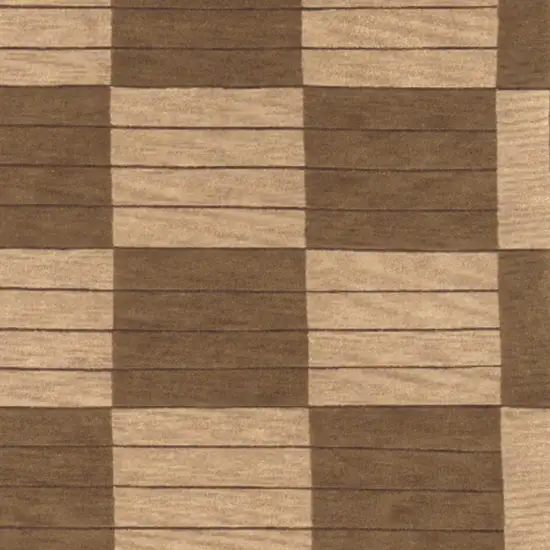 Brown And Tan Wool Checkered Hand Knotted Area Rug Photo 3