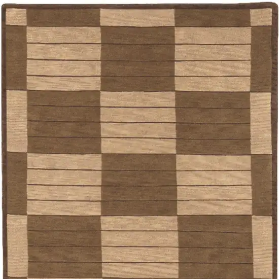 Brown And Tan Wool Checkered Hand Knotted Area Rug Photo 4