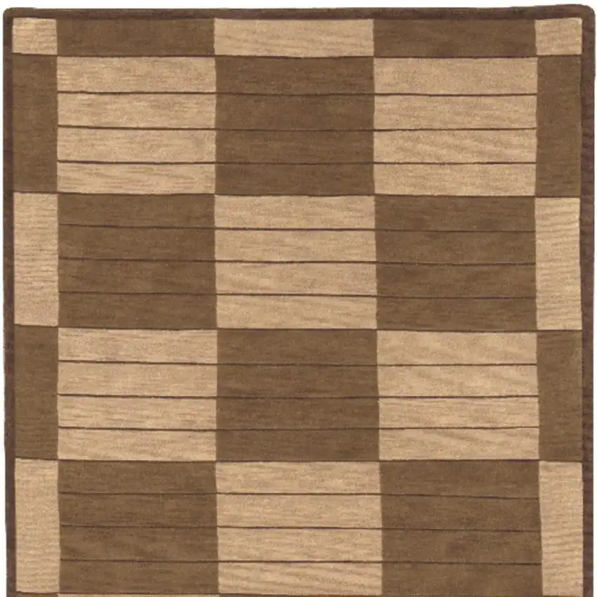 Brown And Tan Wool Checkered Hand Knotted Area Rug Photo 4