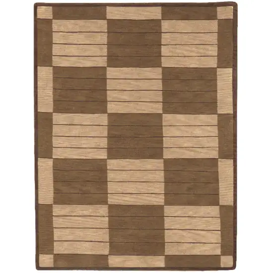 Brown And Tan Wool Checkered Hand Knotted Area Rug Photo 2
