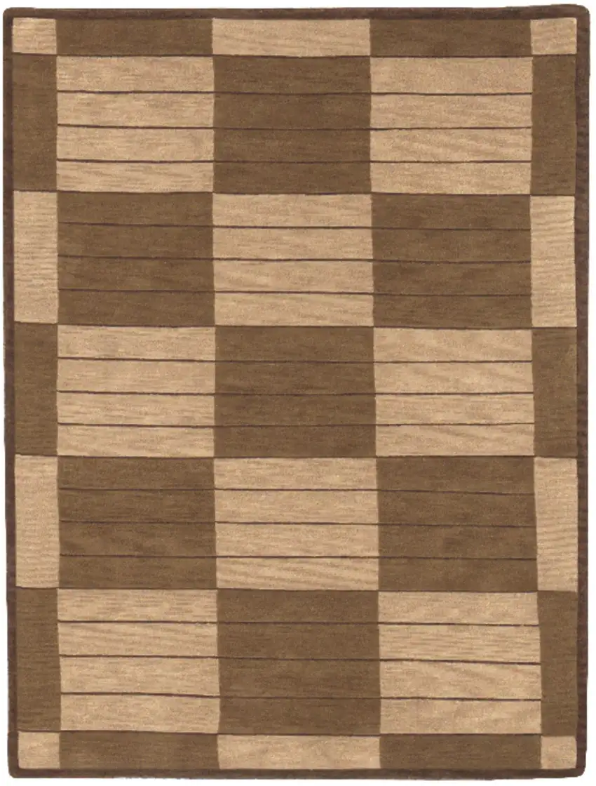 Brown And Tan Wool Checkered Hand Knotted Area Rug Photo 2