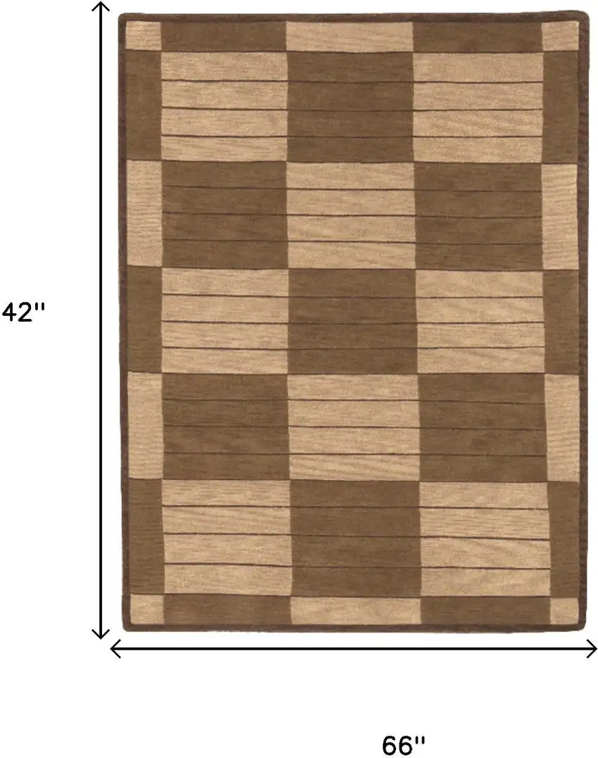 Brown And Tan Wool Checkered Hand Knotted Area Rug Photo 5