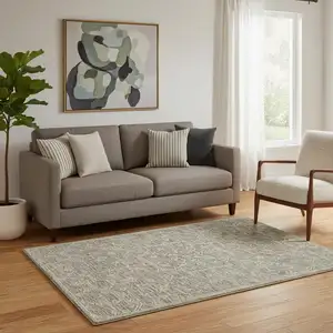 Photo of Brown And Tan Wool Floral Hand Tufted Area Rug
