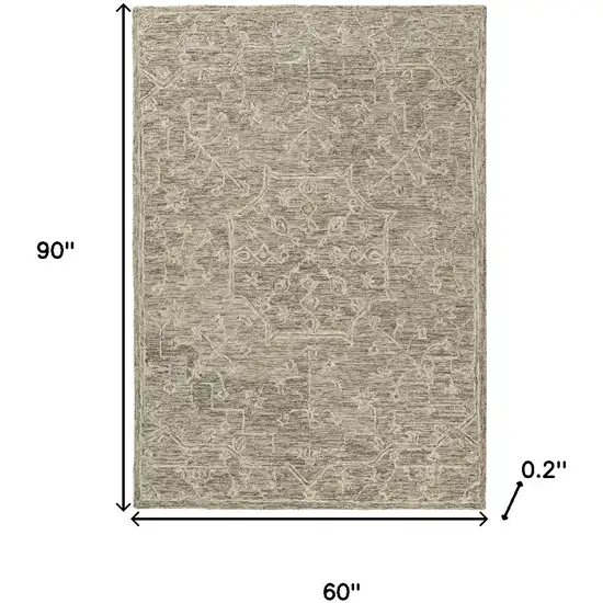 Brown And Tan Wool Floral Hand Tufted Area Rug Photo 3