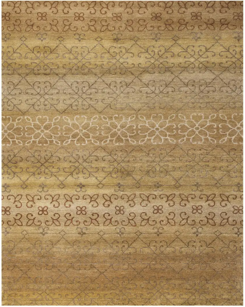 Brown And Tan Wool Geometric Hand Knotted Area Rug Photo 2