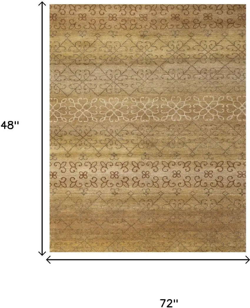 Brown And Tan Wool Geometric Hand Knotted Area Rug Photo 5