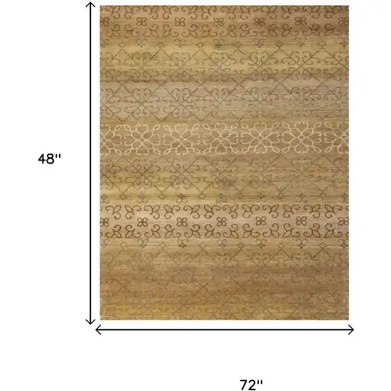 Brown And Tan Wool Geometric Hand Knotted Area Rug Photo 5