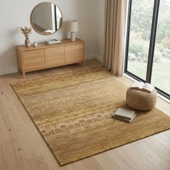 Brown And Tan Wool Geometric Hand Knotted Area Rug Photo 1