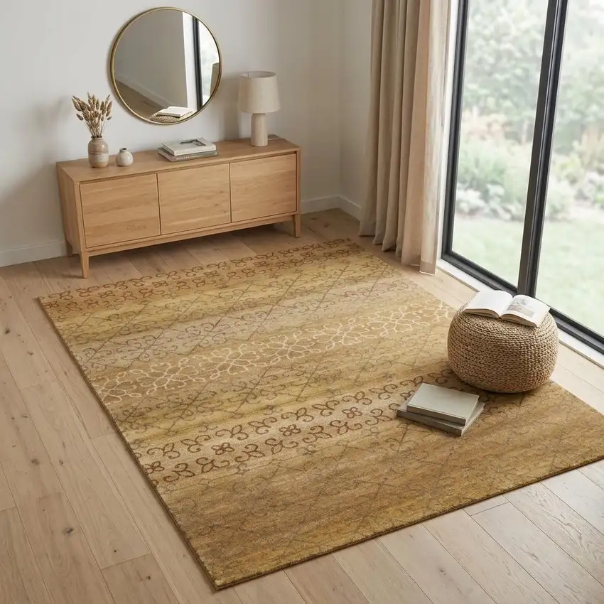 Brown And Tan Wool Geometric Hand Knotted Area Rug Photo 1