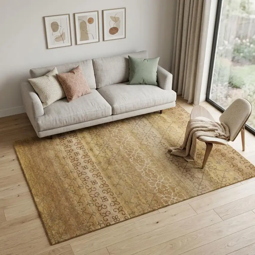 Brown And Tan Wool Geometric Hand Knotted Area Rug Photo 1