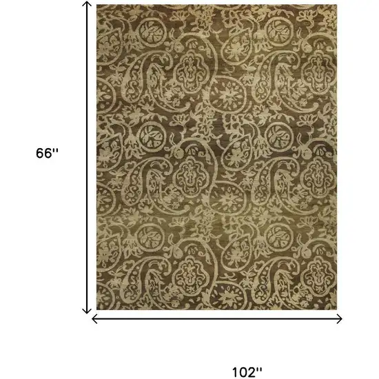 Brown And Tan Wool Paisley Hand Knotted Area Rug Photo 5