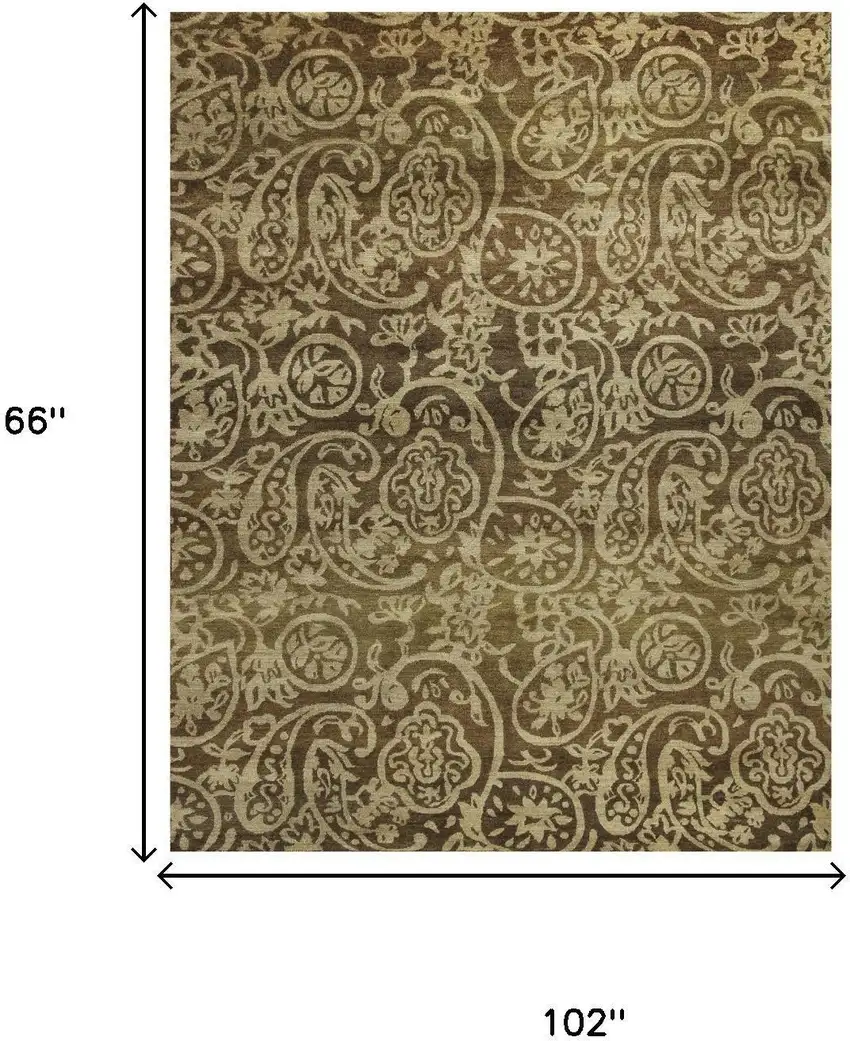 Brown And Tan Wool Paisley Hand Knotted Area Rug Photo 5