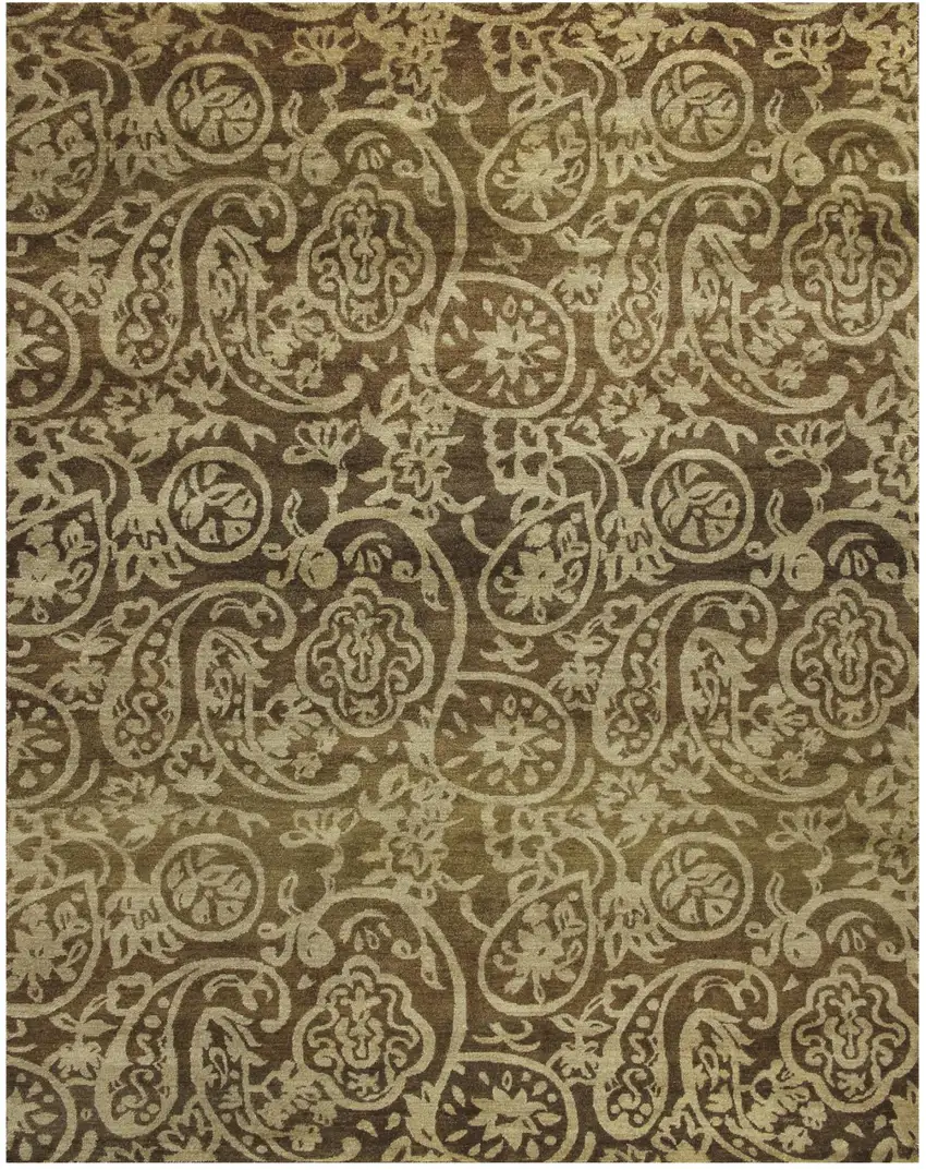Brown And Tan Wool Paisley Hand Knotted Area Rug Photo 2
