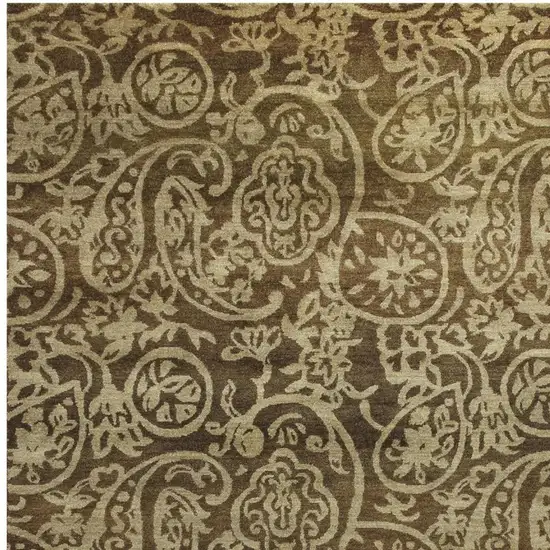 Brown And Tan Wool Paisley Hand Knotted Area Rug Photo 3
