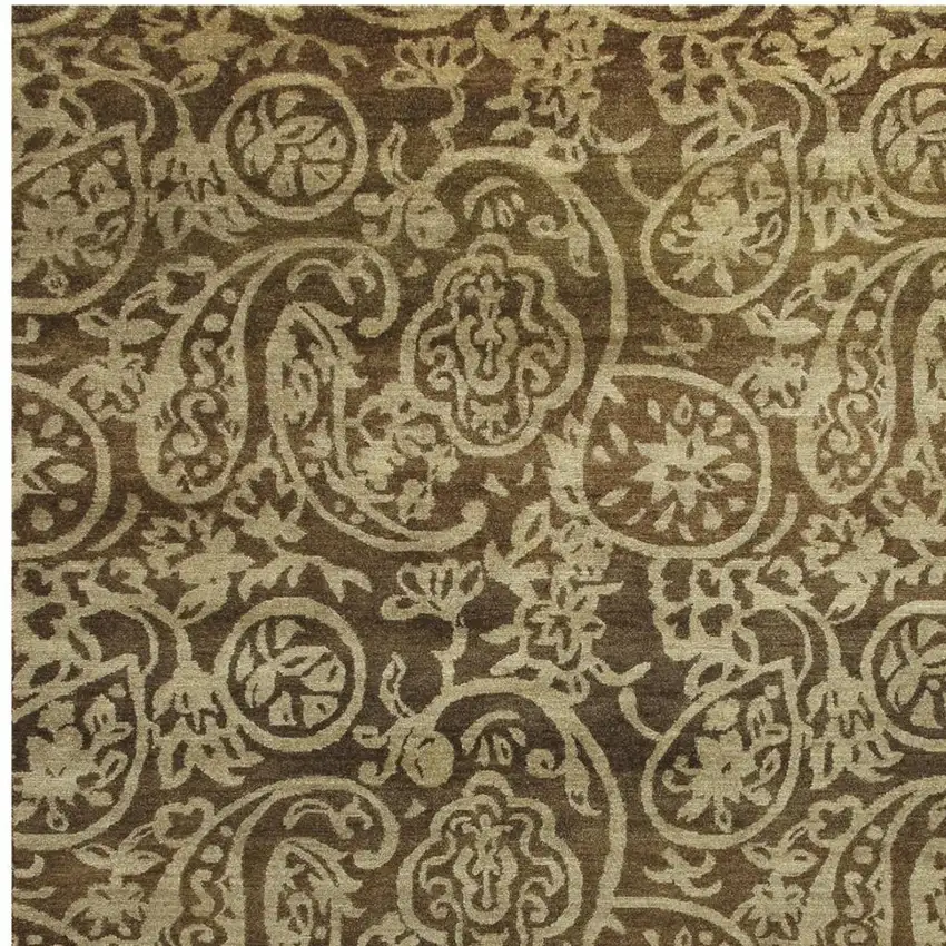 Brown And Tan Wool Paisley Hand Knotted Area Rug Photo 3