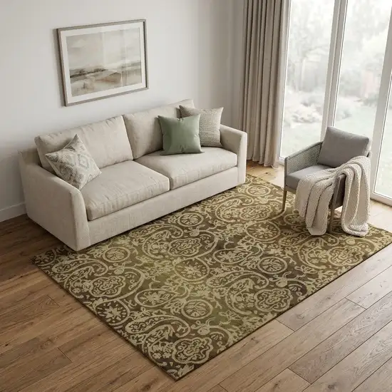 Brown And Tan Wool Paisley Hand Knotted Area Rug Photo 1