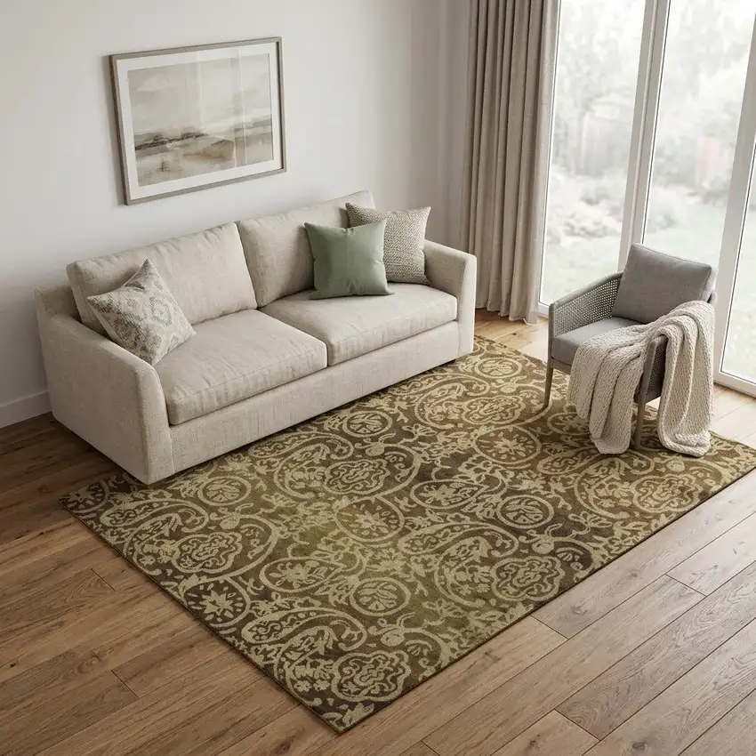 Brown And Tan Wool Paisley Hand Knotted Area Rug Photo 1