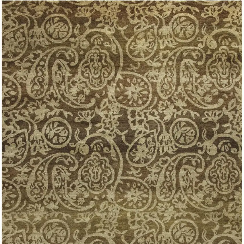 Brown And Tan Wool Paisley Hand Knotted Area Rug Photo 4