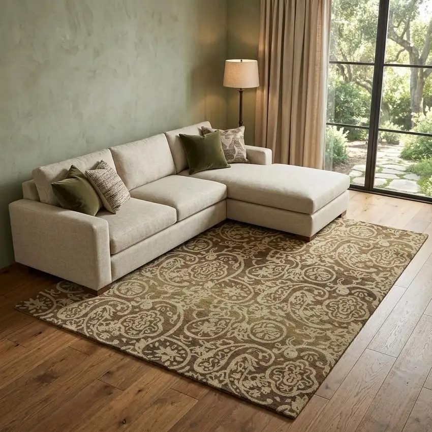 Brown And Tan Wool Paisley Hand Knotted Area Rug Photo 1