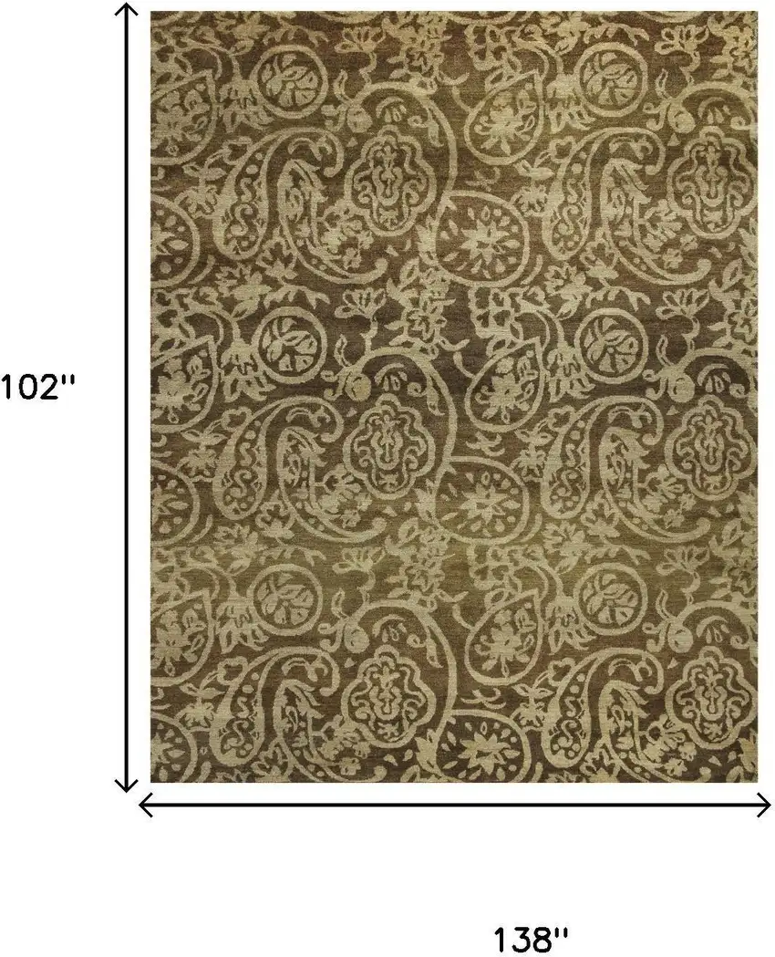 Brown And Tan Wool Paisley Hand Knotted Area Rug Photo 5