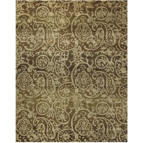Brown And Tan Wool Paisley Hand Knotted Area Rug Photo 4