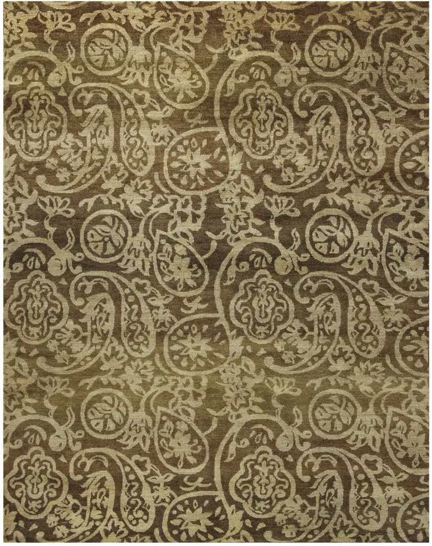 Brown And Tan Wool Paisley Hand Knotted Area Rug Photo 4